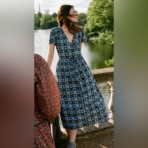 Christy Dawn Blue and Black Geometric Midi Dress